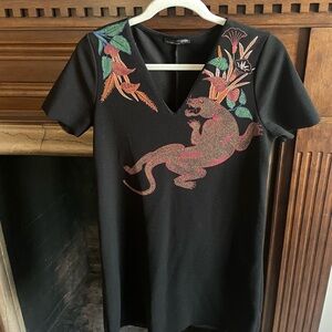 Zara Black Mini Dress with Colorful Embroidery Medium